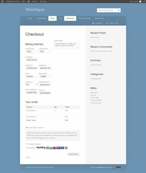 WorldPay Business Gateway 350 for WooCommerce
