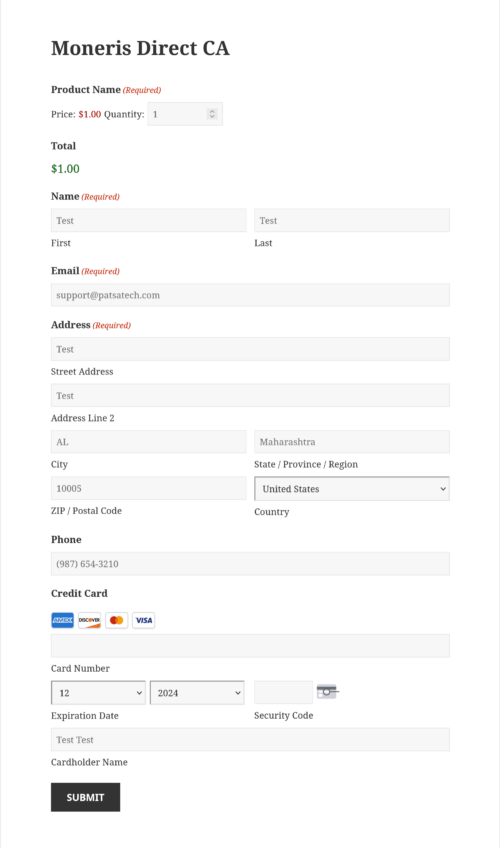 Moneris Direct CA Payment Gateway for Gravity Forms