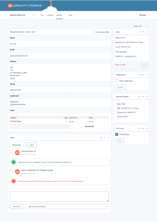 Moneris Direct CA Payment Gateway for Gravity Forms