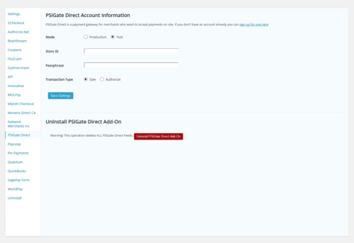 PSiGate Direct Payment Gateway for Gravity Forms