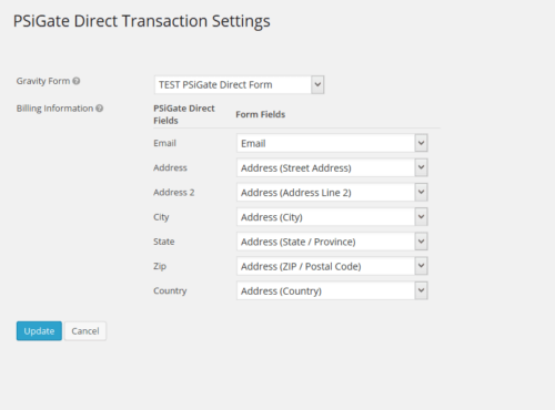 PSiGate Direct Payment Gateway for Gravity Forms