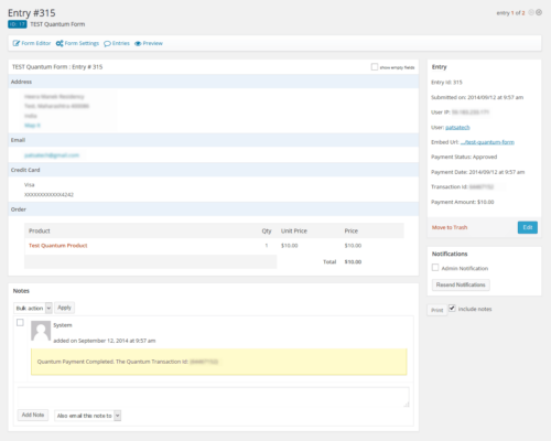 Quantum Payment Gateway for Gravity Forms