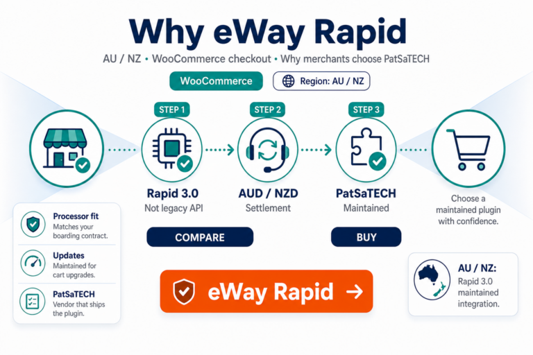 Featured image: Why eWay Rapid merchants should use PatSaTECH's WooCommerce gateway plugin